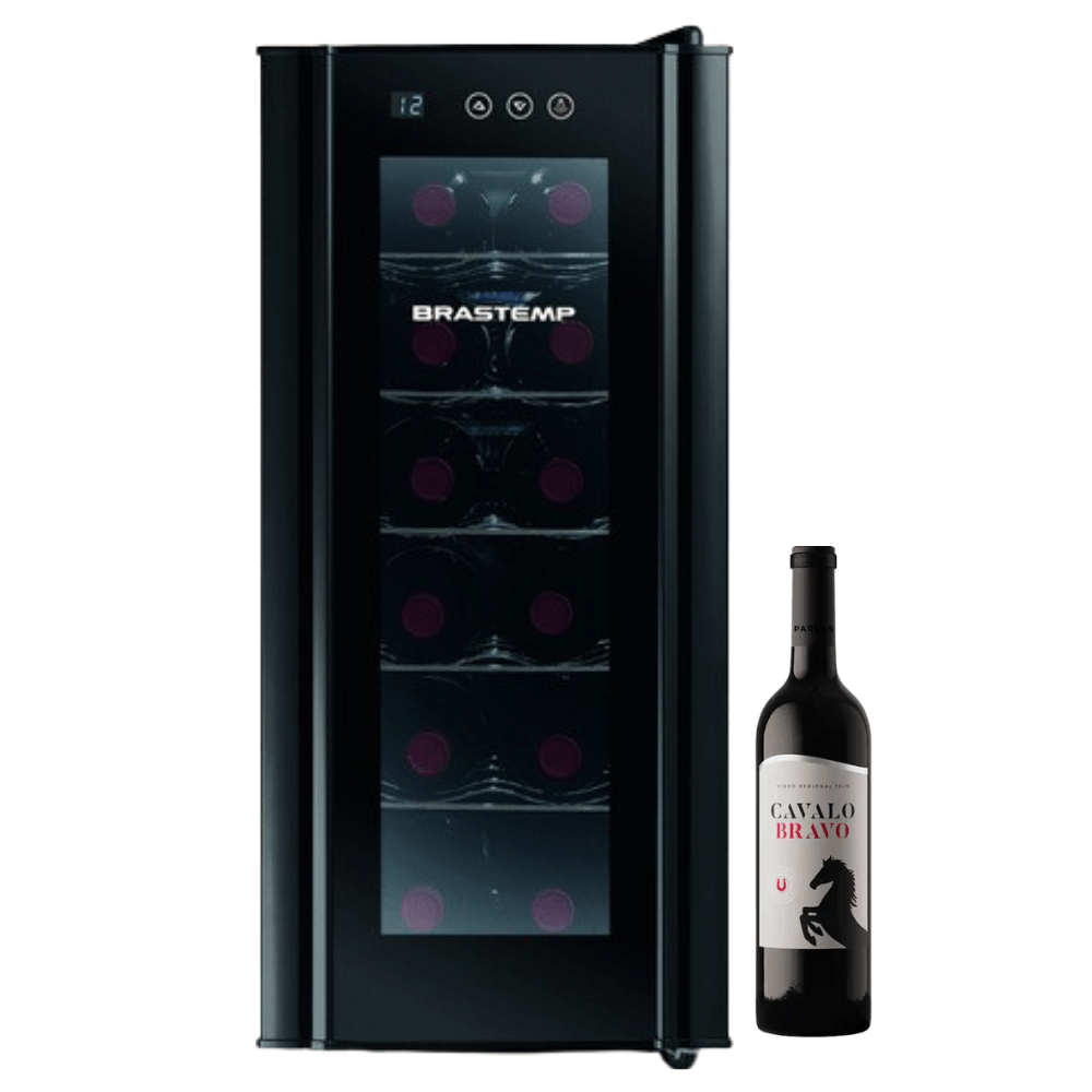 Compre Adega Brastemp 12 Garrafas com Painel Touch BZC12BE e Ganhe 12 Unidades do Vinho Tinto Português Cavalo Bravo 750ml