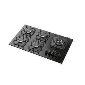 Cooktop a Gás 5 Bocas Preto com Mesa de Vidro e Tripla Chama Dako Diplomata Bivolt