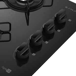 Cooktop 4 Bocas Preto Mesa de Vidro Atlas Agile Up Mega Chama Bivolt