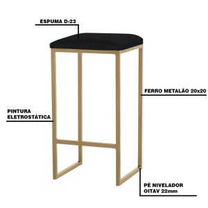 Banqueta Decorativa Billie Base Gold Veludo Preto G41 - Gran Belo