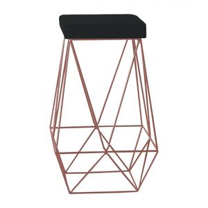 Banqueta Decorativa Kathy Base Bronze Veludo Preto G41 - Gran Belo