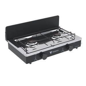 Fogao a Gas Portatil 2 Bocas Venax Flamalar Vetro Preto