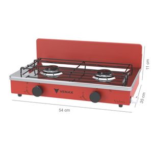 Fogao a Gas Portatil 2 Bocas Venax Flamalar Vetro Vermelho