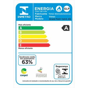 Fogao a Gas Portatil 4 Bocas Venax Grand Petit Vetro Azul