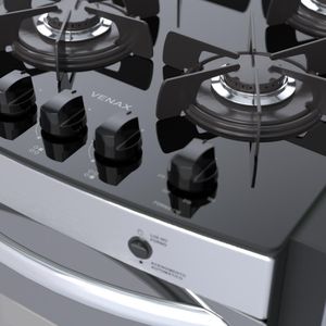 Fogao a Gas de Embutir 4 Bocas Venax Gaudi Prisma Vitreo EL Inox