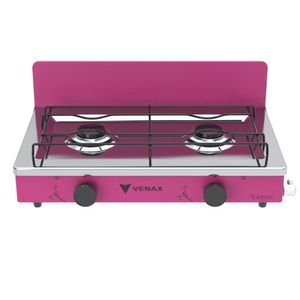 Fogao a Gas Portatil 2 Bocas Venax Flamalar Vetro Pink