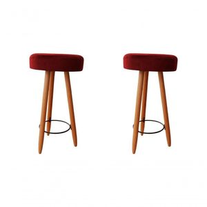 Kit Duas Banqueta Alta Para área Gourmet Balcão Pés Palito Suede Bordo Eli Móveis E Decoração