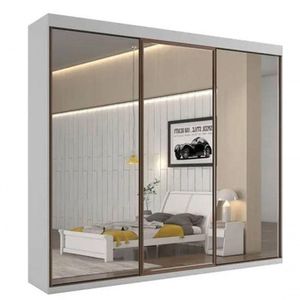 Guarda-roupa 3 Portas Espelhadas Mdf 6 Gavetas - Bergamo-branco - Bianchi Móveis