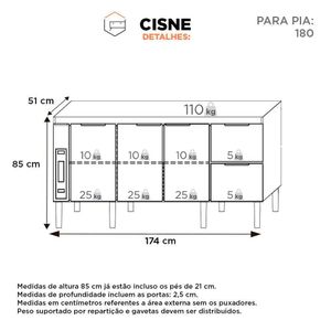 Armário Gabinete Cozinha Madeira Cisne 180 Cozimax Cinza - 180