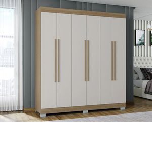 Guarda Roupa Barcelona Com 6 Portas E 2 Gavetas Poquema Castanho/off White