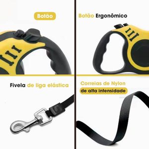 Guia Retrátil Passeio Pet Cachorro E Gato 3 Metros Amarelo