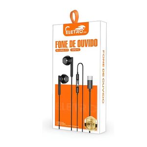 Fone De Ouvido Type C Com Microfone Eletromex EL-1410-TY - Preto