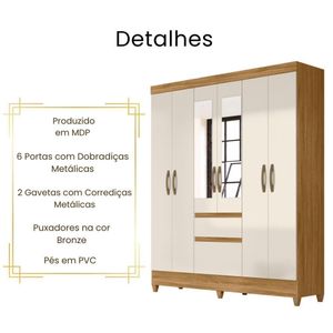 Guarda Roupa Casal New Cuba 6 Portas Freijó Off White Moval