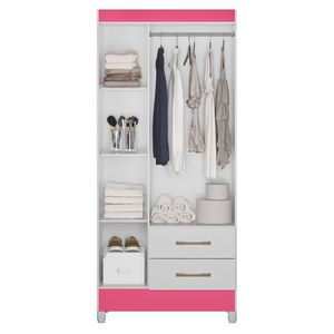 Guarda Roupa Solteiro Lima 3 Portas E 2 Gavetas Branco Rosa Moval Branco Rosa