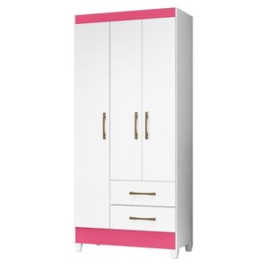 Guarda Roupa Solteiro Lima 3 Portas E 2 Gavetas Branco Rosa Moval Branco Rosa