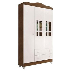 Berço Americano New Nanda E Guarda Roupa Infantil Ariel 3 Portas Branco Acetinado Amadeirado