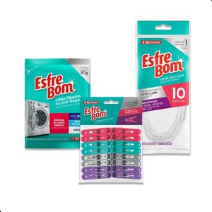 Kit Lavanderia Esfrebom Limpa Máquinas + Prendedor + Varal
