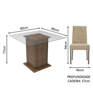 Sala de Jantar Cassia Mesa Tampo de Vidro 2 Cadeiras Madesa