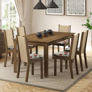 Conjunto Sala de Jantar Madesa Mesa Tampo Madeira 6 Cadeiras