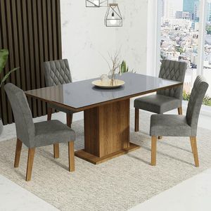 Conj. Mesa Tampo De Vidro 4 Cadeiras Rustic/Cinza/silver