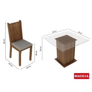 Conjunto Sala de Jantar Magda Madesa Tampo Vidro 4 Cadeiras