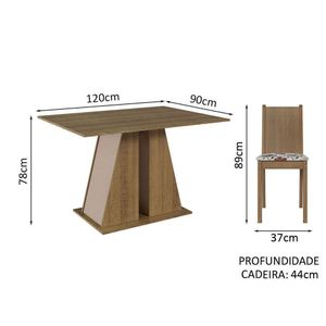 Conjunto Sala De Jantar Mesa Tampo De Madeira 4 Cadeiras Rustic/crema/hibiscos
