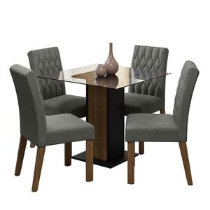 Conjunto Sala De Jantar Mesa Tampo De Vidro 4 Cadeiras Madesa Rustic/preto/silver