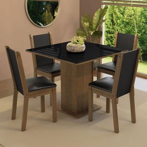 Conjunto Sala De Jantar Mesa Tampo De Vidro 4 Cadeiras Rustic/preto Tifani