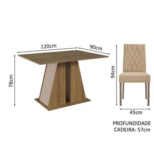 Conjunto Sala De Jantar Mesa Tampo De Madeira 6 Cadeiras Rustic/crema/imperial Fabiana Madesa