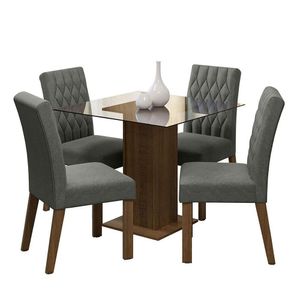 Conjunto Sala De Jantar Mesa Tampo De Vidro 4 Cadeiras