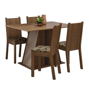 Conjunto Sala De Jantar Mesa Tampo De Madeira 4 Cadeiras Rustic/crema/bege Marrom Marilyn Madesa