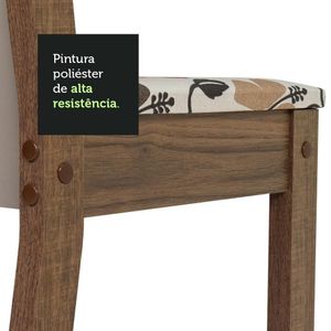 Conjunto Sala De Jantar Mesa Tampo De Madeira 4 Cadeiras Rustic/crema/hibiscos