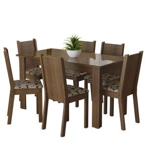 Conjunto Mesa de Jantar 6 Cadeiras Rustic-bege Marrom
