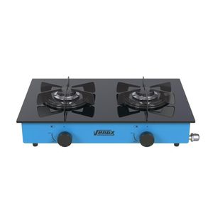 Fogao a Gas Portatil 2 Bocas Venax Flamalar Vitreo Azul