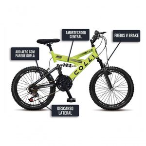 Bicicleta Gps Aro 20 Dupla Suspensão 21 Marchas Colli Amarelo