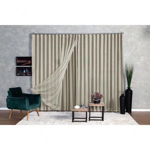 Cortina Microfibra Com Voil 6,00x2,30 Para Trilho Suíço palha