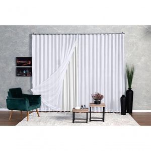 Cortina Microfibra Com Voil 6,00x2,50 Para Trilho Suíço branco