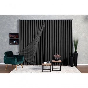 Cortina Microfibra Com Voil 6,00x2,50 Para Trilho Suíço preto