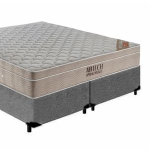 Cama Box King Bipartido Suede + Colchão Ortobom Airtech Molas Ensacadas 193x203x65 Cinza