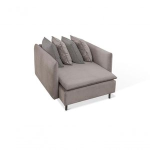 Chaise Long Estofada Recamier Tecido Cinza 1,10x1,30x0,80mt Pés Metal Preto