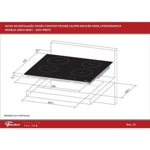 Cooktop Fischer 4 Bocas Por Indução Mesa Vitroceramica Touch Fischer 220V