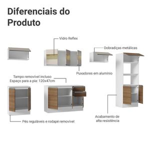 Armário De Cozinha Completa 100% MDF 310 Cm Smart 02 Xa Branco/Rustic/Crema