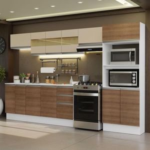 Armário De Cozinha Completa 100% MDF 310 Cm Smart 02 Xa Branco/Rustic/Crema