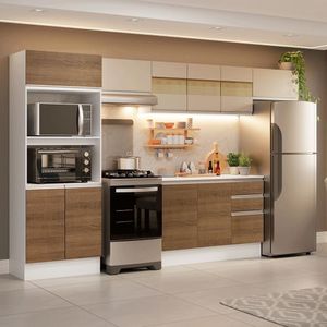 Armário De Cozinha Completa 100% MDF 310 Cm Smart 01 Branco/Rustic/Crema