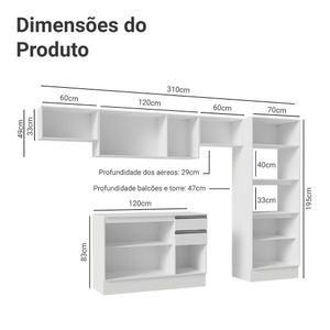 Armário De Cozinha Completa 100% MDF 310 Cm Smart 01 Xa Branco