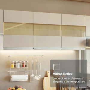 Armário De Cozinha Completa 100% MDF 310 Cm Smart 02 Branco/Rustic/Crema