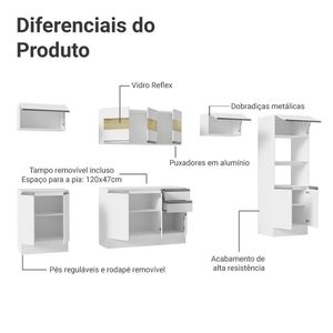 Armário De Cozinha Completa 100% MDF 310 Cm Smart 02 Xa Branco