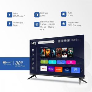 Smart Tv Led 32 Hq Hd Hqstv32 Com Conversor Digital Externo Preto Bivolt