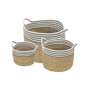 Kit 3 Cestos OR-5508 em Fibra Natural Seagrass OR Design - Cinza/Branco