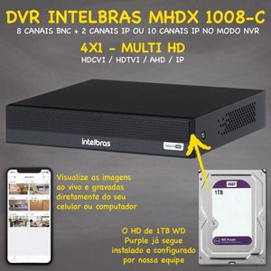 Kit 8 Câmeras Intelbras Full Hd 1220 Dvr 8 Canais 1tb Purple